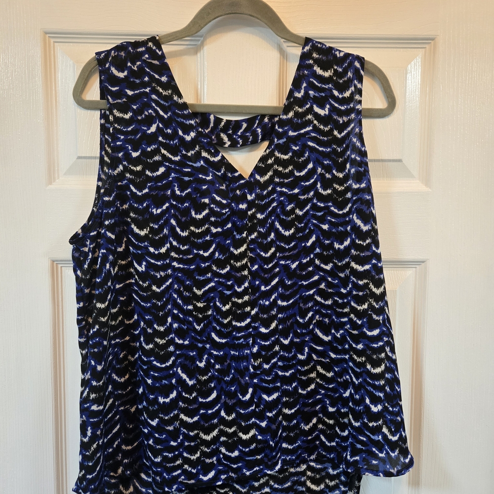 Blue and Black Patterned Blouse